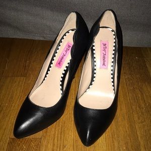 Betsey Johnson Black Leather 4” Heels - worn ONCE!
